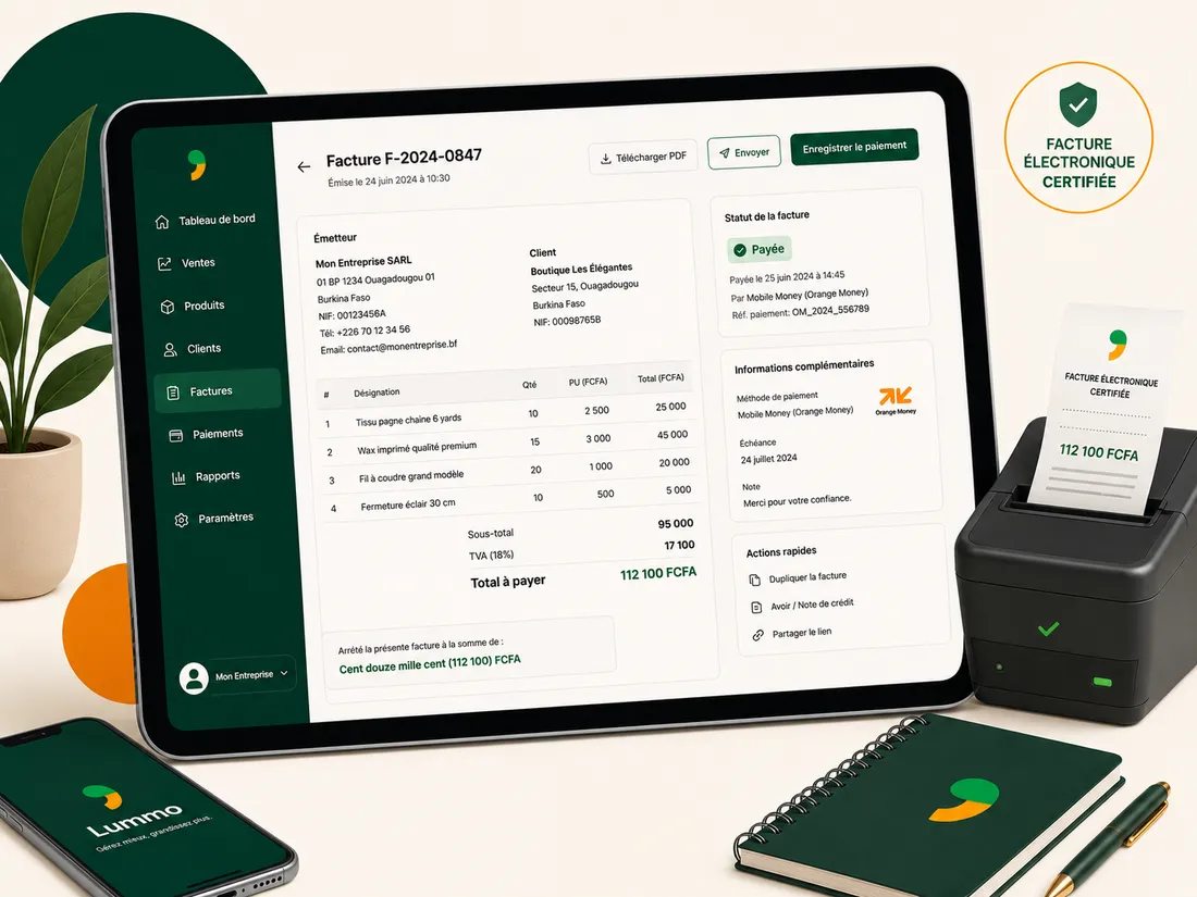 Facture électronique certifiée Lummo, conforme aux normes DGI